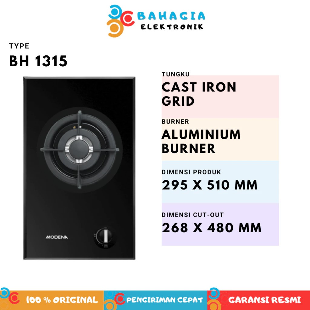 MODENA Indonesia MODENA Kompor Gas Tanam 30cm 1 Burner Aluminum BH 1315 