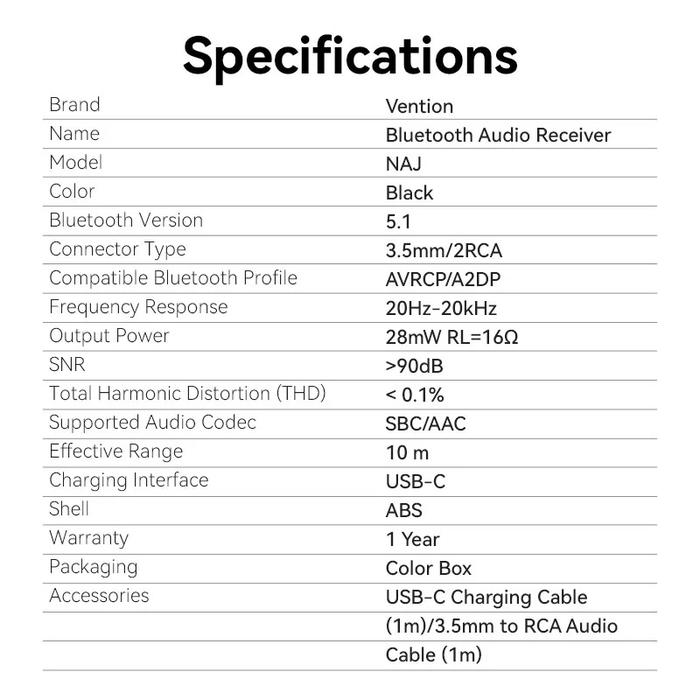 Vention Audio Bluetooth Receiver 2 in 1 NAJ