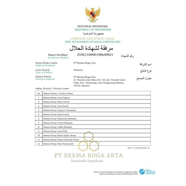 Beema Boga Arta Beema Honey Cajuput Cinnamon Raw Honey