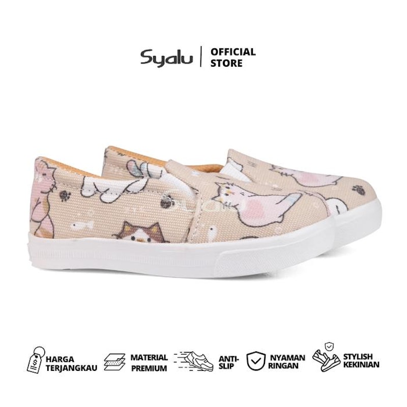 Syalu Sepatu Slip On E01 Kucing Cream 2