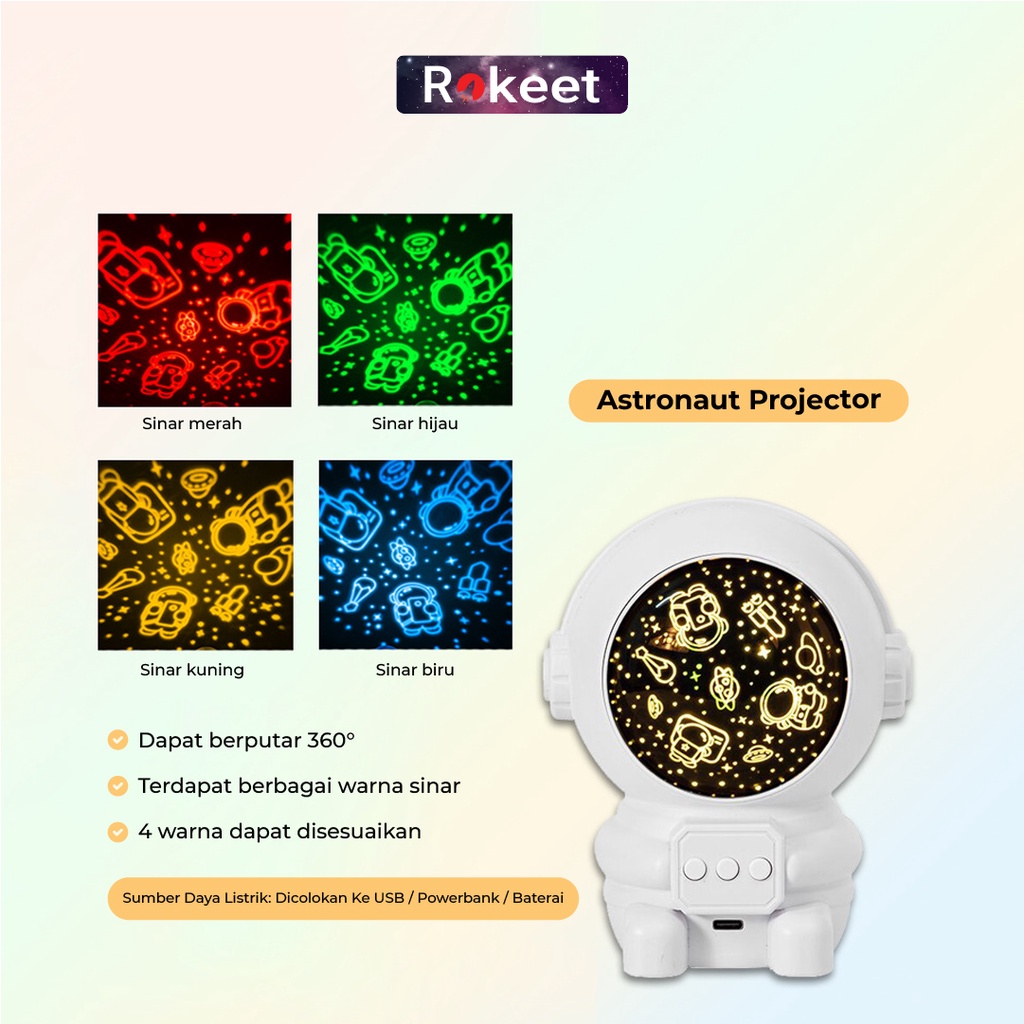 Rokeet Lampu Tidur Proyektor Astronout 2