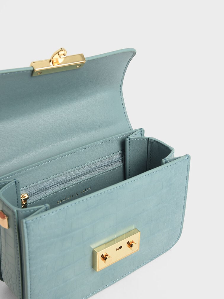 CHARLES & KEITH Tas Selempang Croc-Effect Chain Strap CK2-80700998