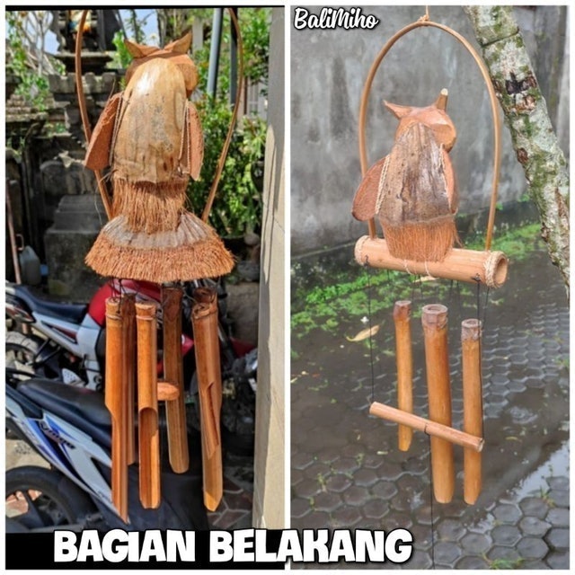 Bali Miho Lonceng Angin Bambu Motif Burung Hantu