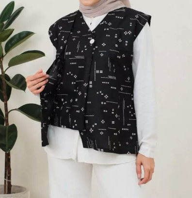  BRAWEE Vest Batik V Neck Motif Katulistiwa