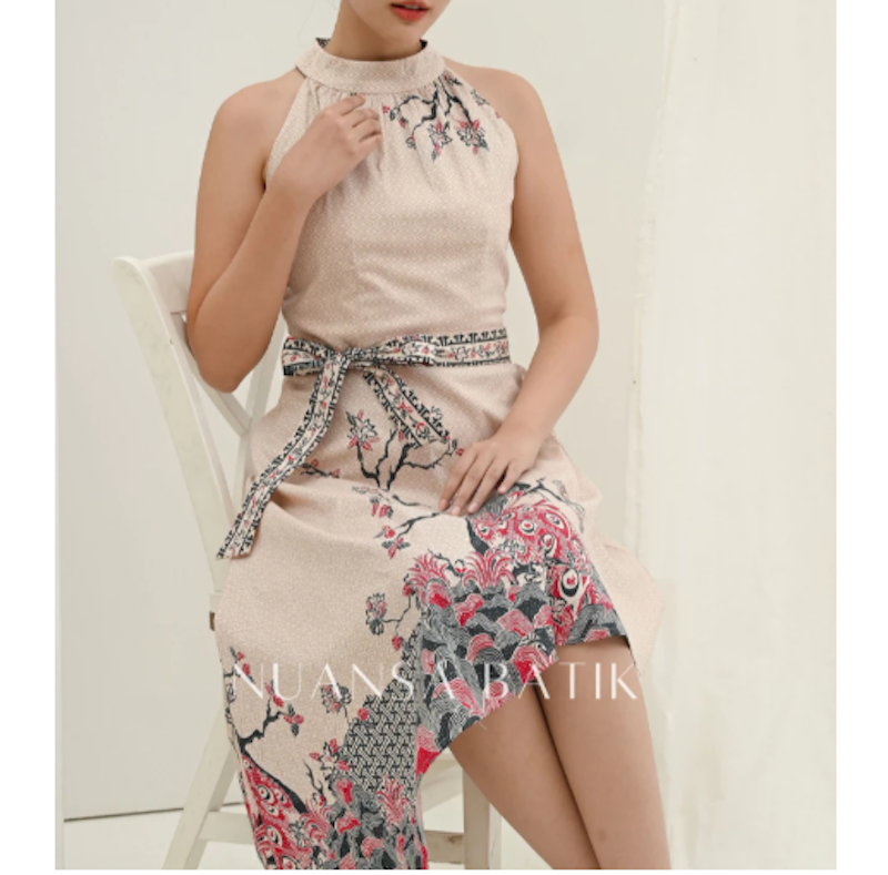 Nuansa Batik Dress Batik dengan Pita Tanpa Lengan 4