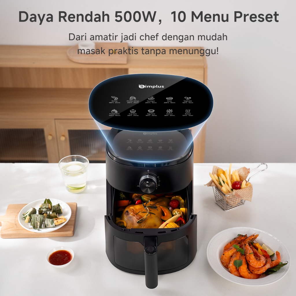 Simplus Air Fryer Low Watt 5L Tutup Transparan 4