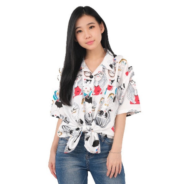 Kemeja Wanita Lengan Pendek Retro 2