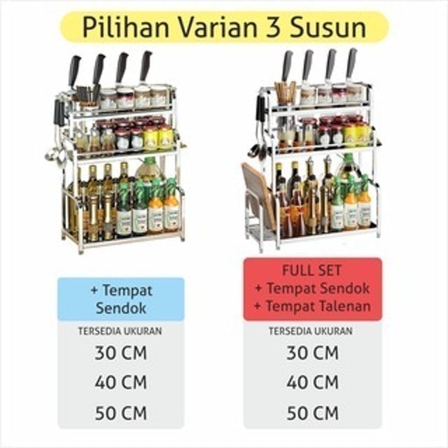 ES Rak Bumbu Dapur Serbaguna 3 & 2 Susun Stainless Steel