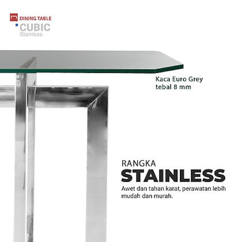 Meja Makan Kaca Cubic Stainless 4