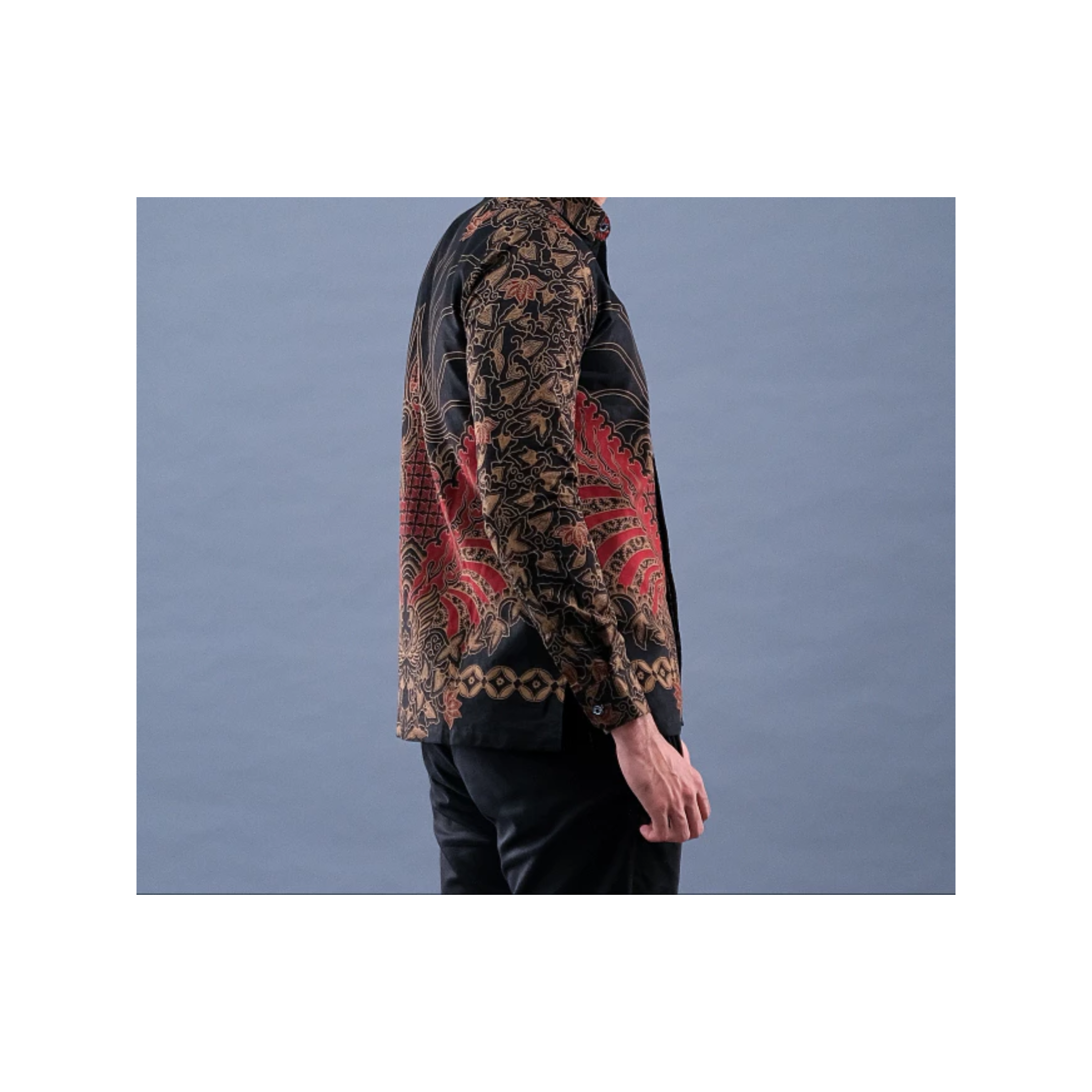  Batik Handara Benang Sari Maroon Kemeja Pria