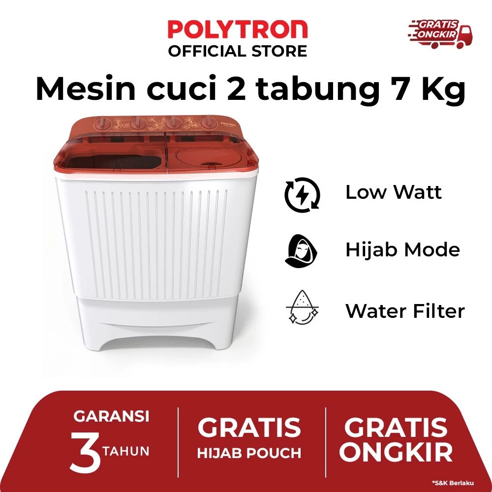 Hartono Istana Teknologi Polytron Primadona Giant Mesin Cuci 2 Tabung 7 kg  PWM 7072N