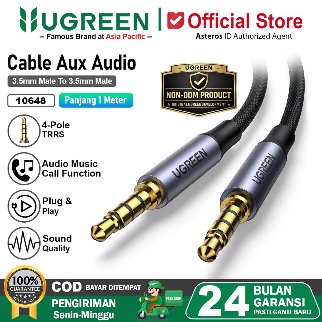 Ugreen Cable Aux Audio 3.5 mm Male to Male 1 meter 10648