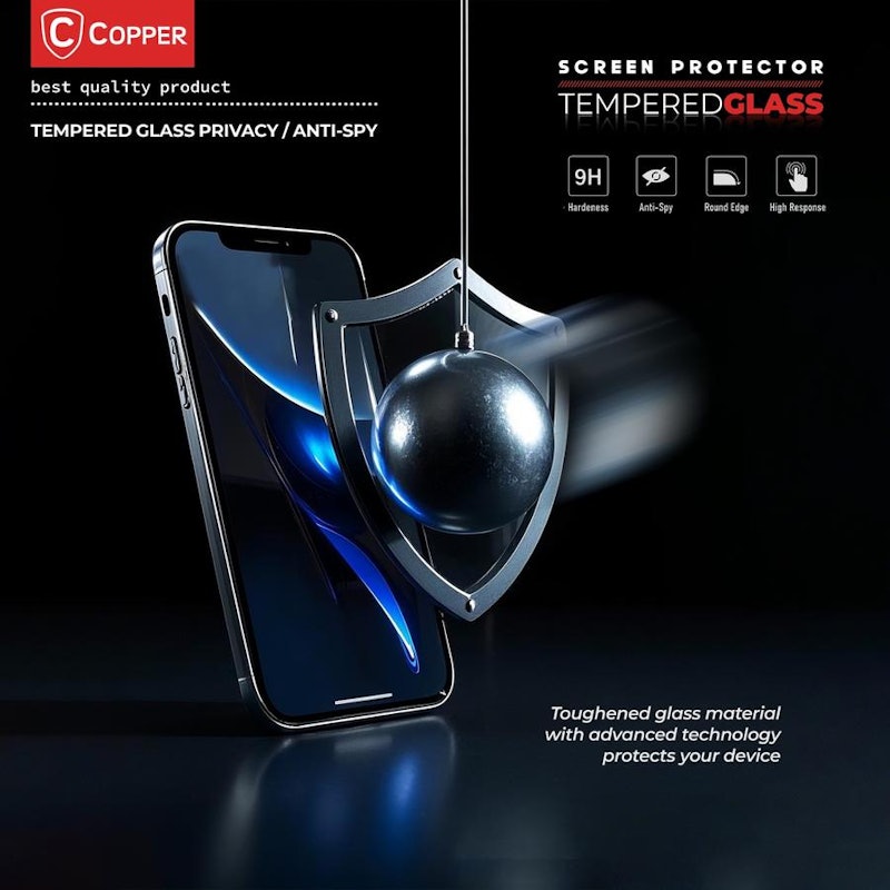 COPPER Tempered Glass Privacy Anti Spy iPhone 15 Pro Max Plus 2