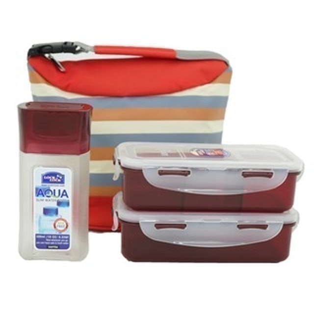 LocknLock Lunch Box 3P with Stripe Pattern Bag