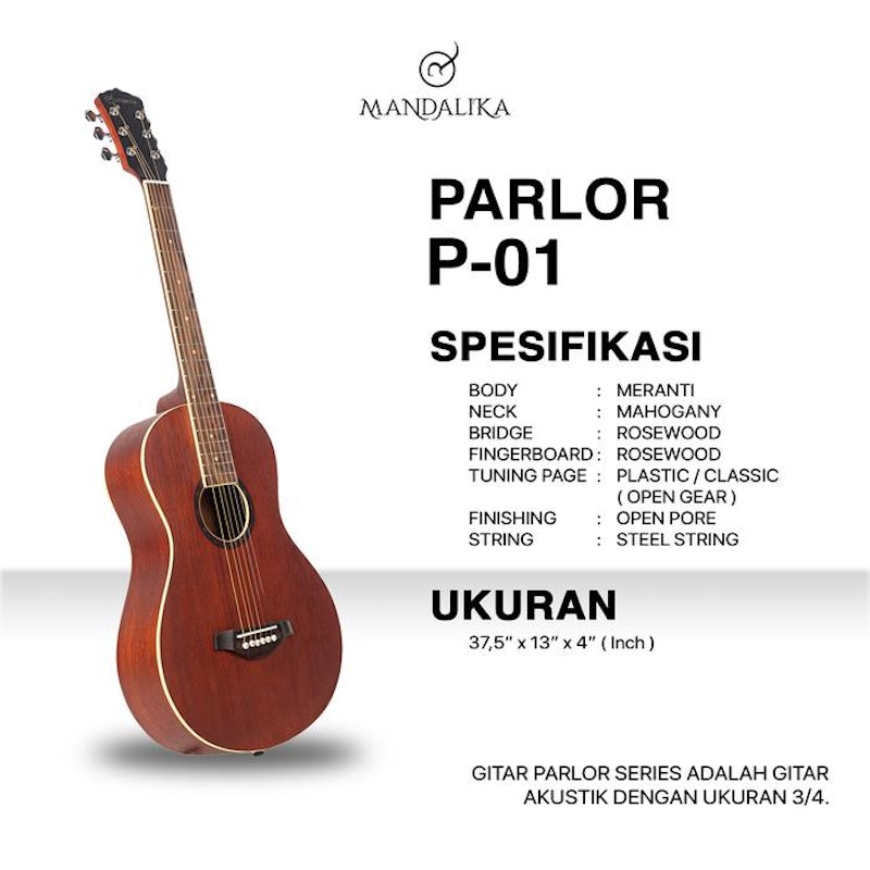 Mandalika Parlor Gitar Akustik 3/4 3