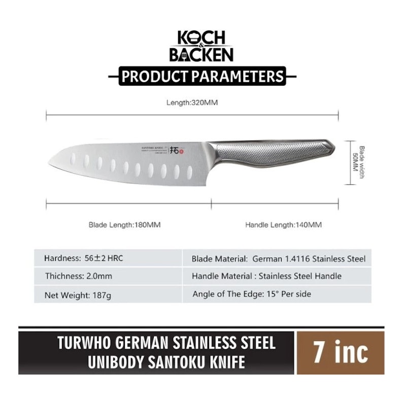TURWHO Knife German Stainless Steel Unibody Santoku 2