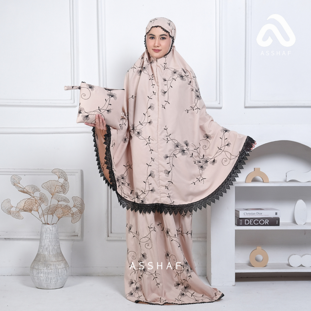 Asshaf Mukena Dewasa Katun Bordir Bunga Amarilis 3