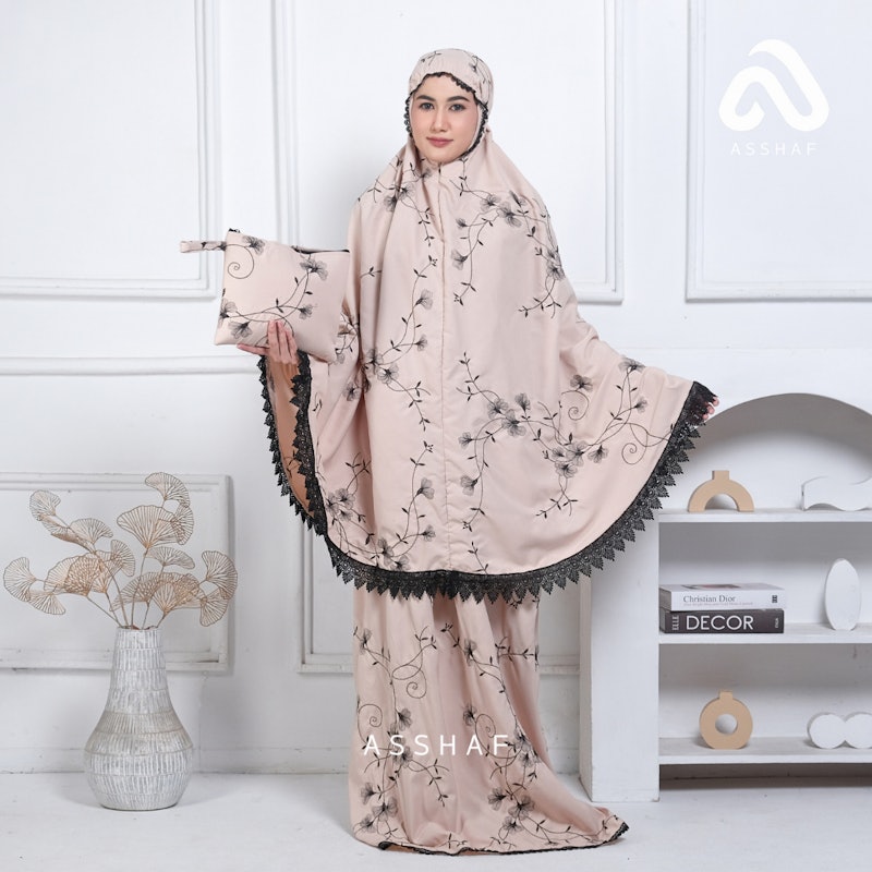 Asshaf Mukena Dewasa Katun Bordir Bunga Amarilis 3