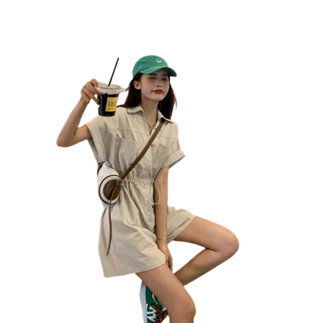  Mechanic Girl Linen Romper JS4775