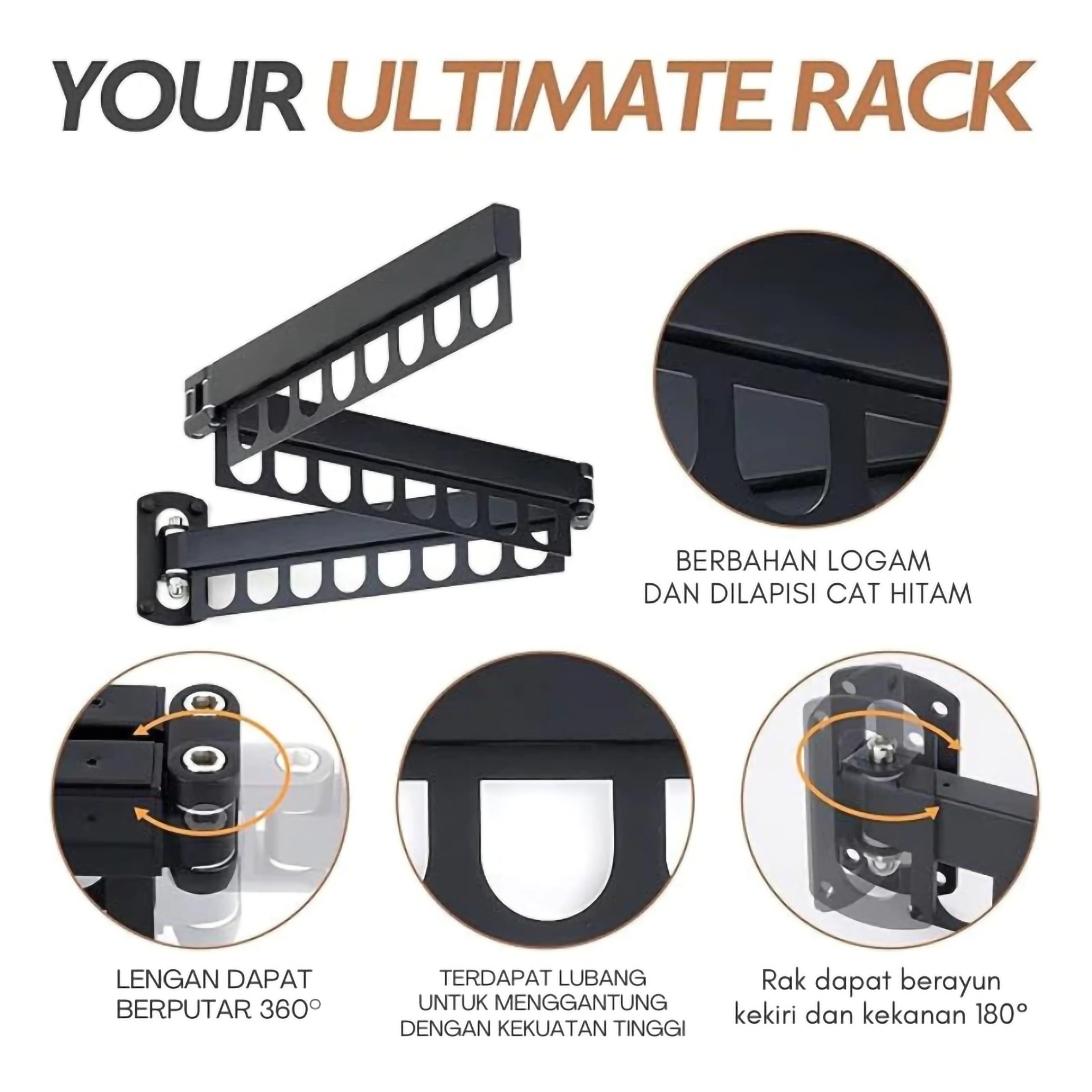  Barito Indo Jemuran Baju Lipat Hitam 3 Baris