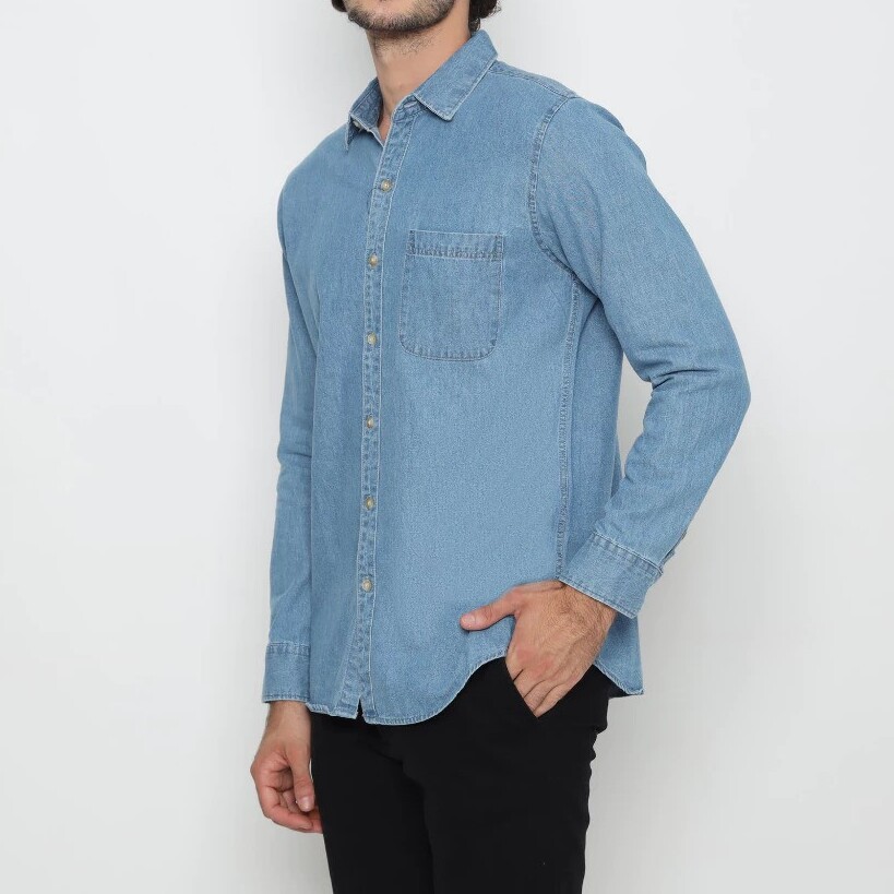 Citra Agung Busana Platini Kemeja Pria Lengan Panjang Katun Denim Biru Muda 76421