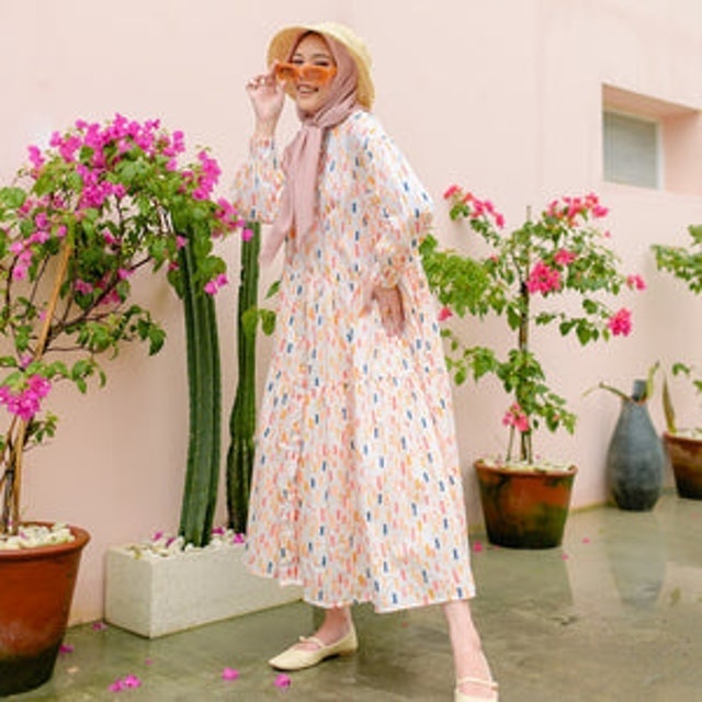 HijabChic Lucia Peach Print Dress