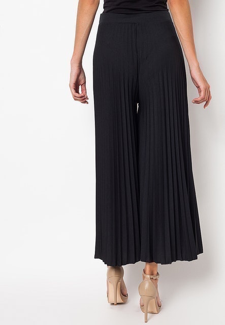 duapola Plisket Kulot Long Pants Hitam 7156 