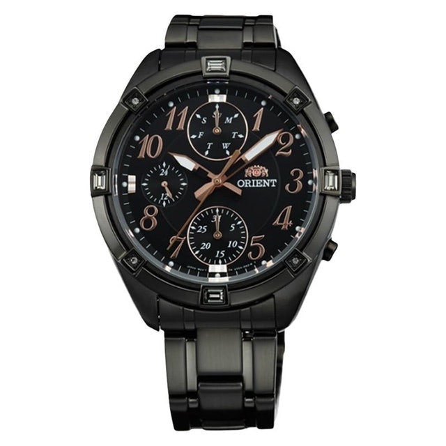ORIENT: Chronograph Ladies Black Dial Black Stainless Steel Strap ｜ FUY04001B 