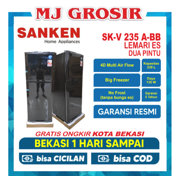 Sanken Argadwija Sanken Lemari Es 2 Pintu SK-V235A-BB 