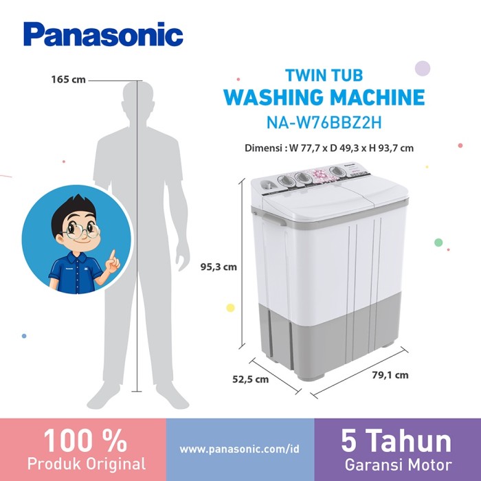 Panasonic Gobel Indonesia Panasonic Semi Auto Twin Tub Washer NA-W76BBZ2H