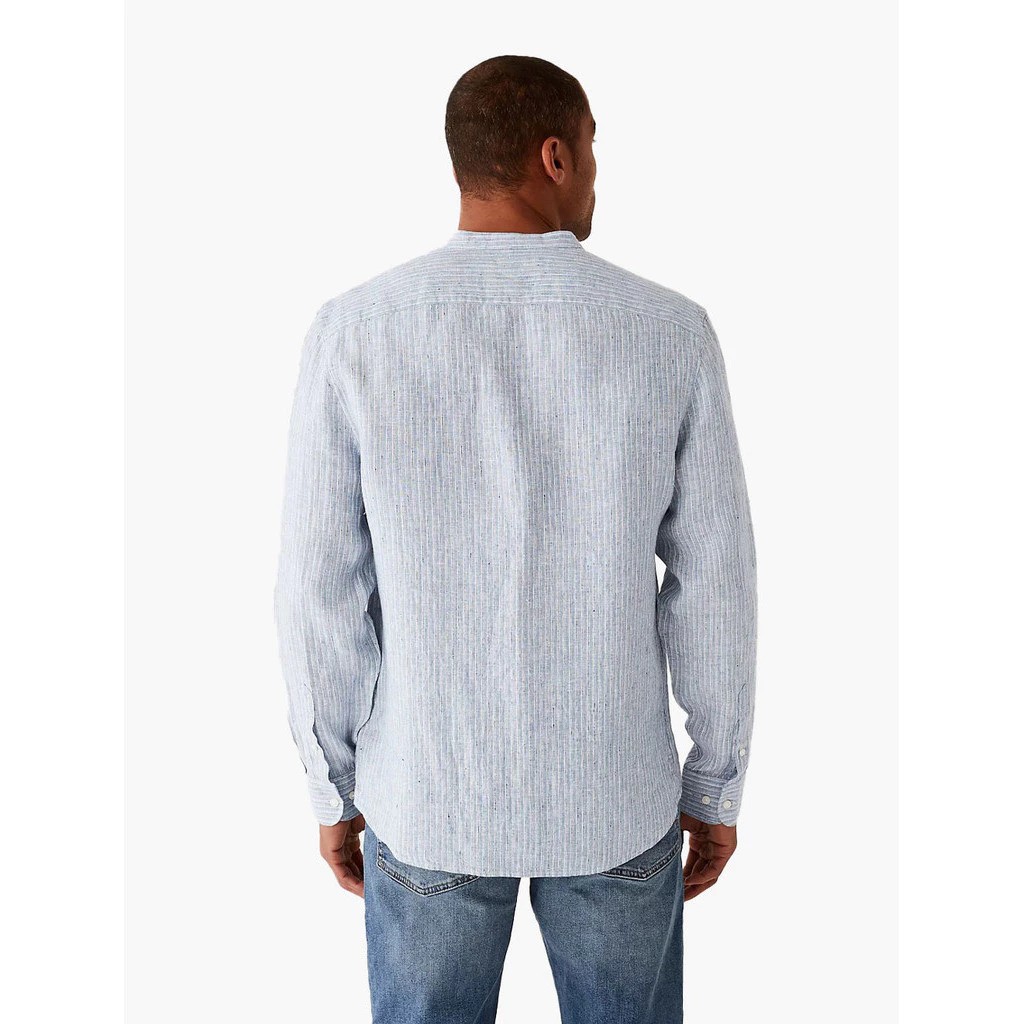 Marks & Spencer M&S Pure Linen Striped Grandad Collar Shirt