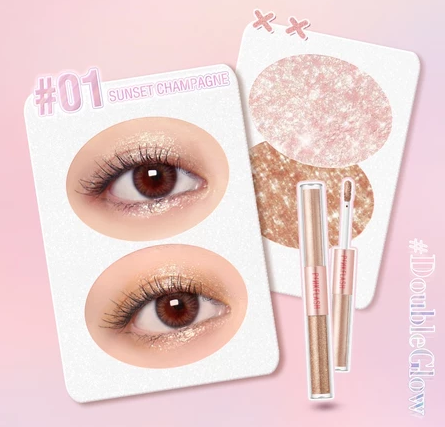 FCL Internasional Indonesia PINKFLASH DoubleGlow 2 in 1 Liquid Eyeshadow 01 Sunset Champagne
