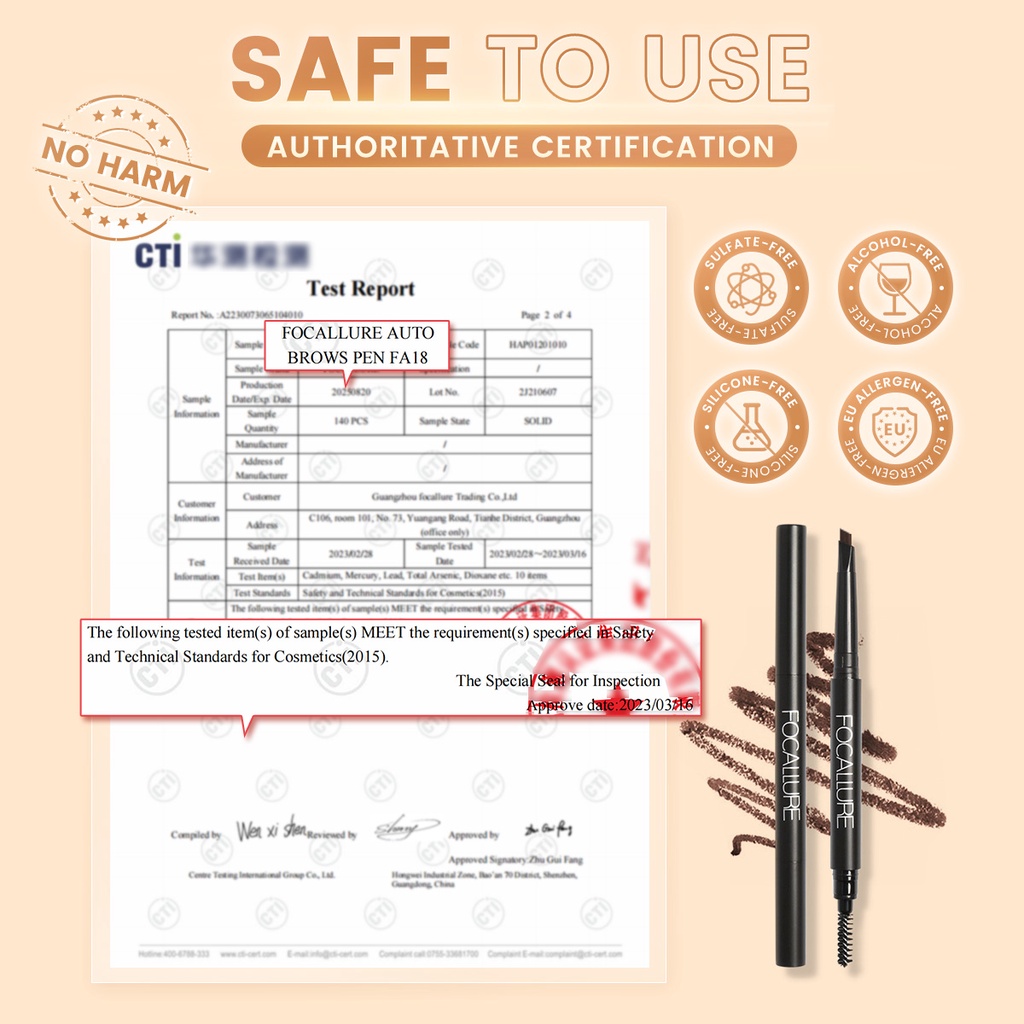 FCL Internasional Indonesia FOCALLURE Waterproof Long Lasting Eyebrow Pencil 01 Dark Gray FA-18