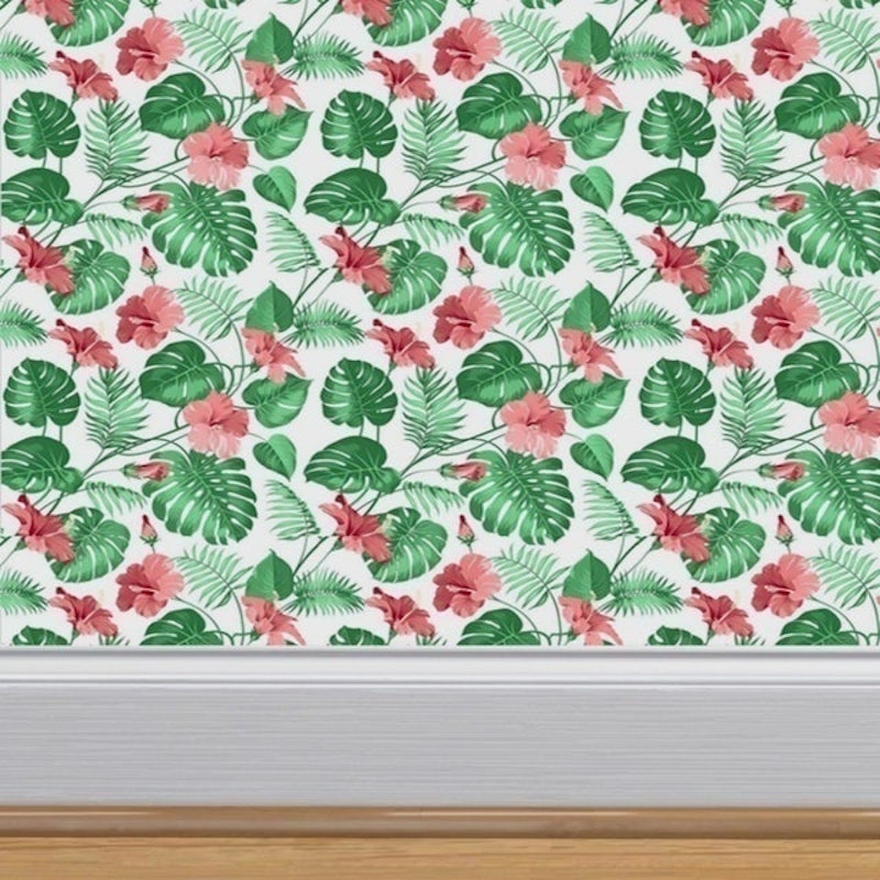 Wallpaper Dinding Motif Bunga Petunia dan Monstera 4