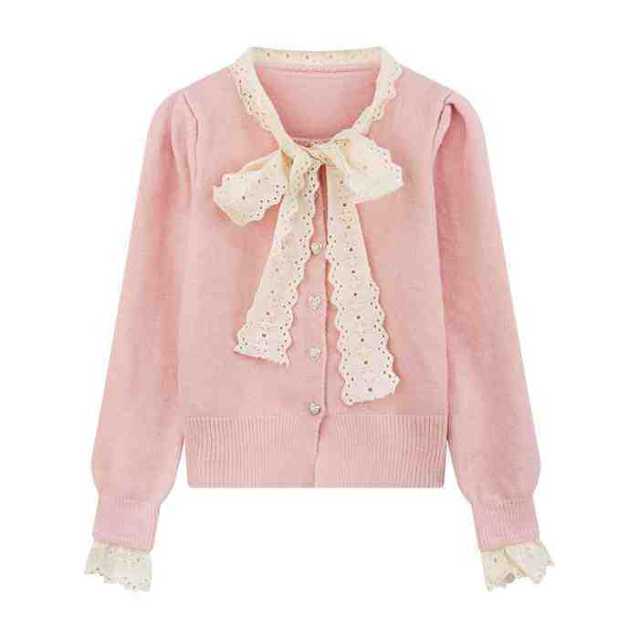 Lo Clothes Atasan Rajut Round Neck Polos Kombinasi Renda