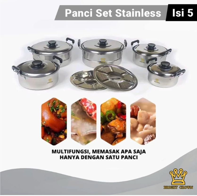 Bright Crown Webstore Bright Crown 12in1 Panci Steamer Set Stainless