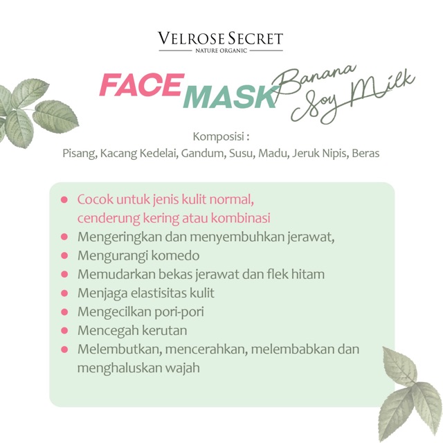  Velrose Secret Banana Soymilk Face Mask