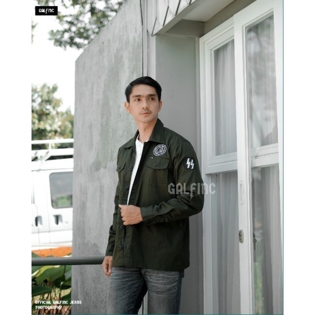 Field Jacket Semi Parka Pria Vintage Biker Army