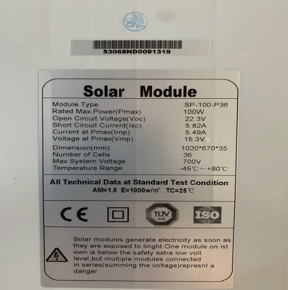  Mikachi Solar Panel 100 wp