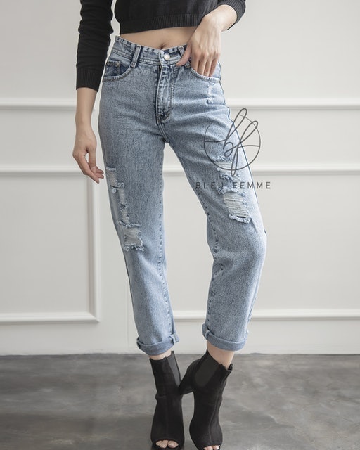 Boyfriend Jeans Ripped Furing Highwaist