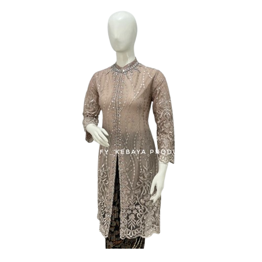 Kebaya Tunik Tille Kerah Sanghai Kombinasi Payet