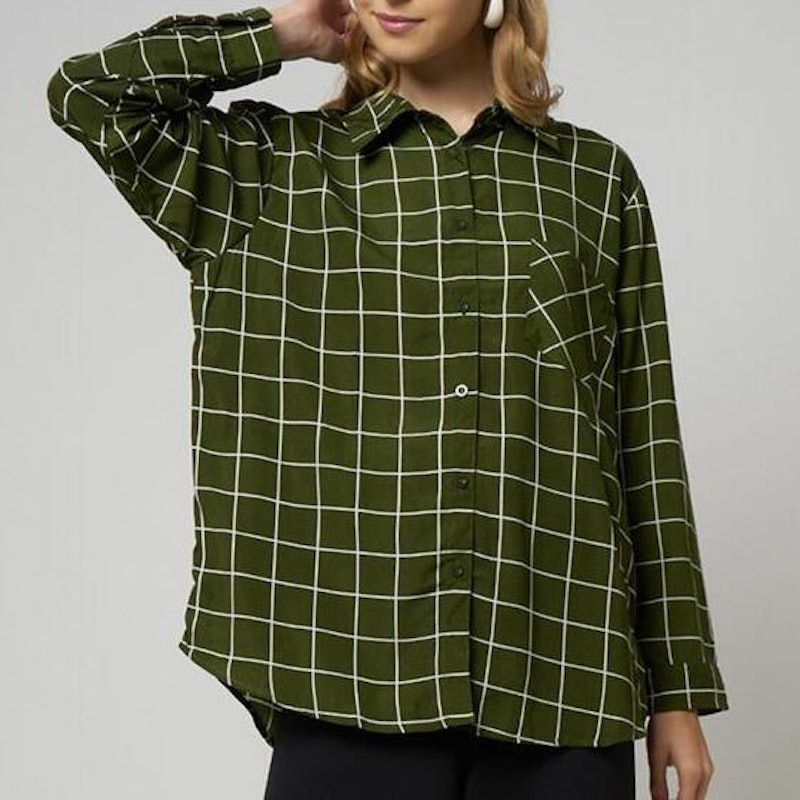 Monellina Kemeja Oversize Wanita Lengan Panjang Kotak 2