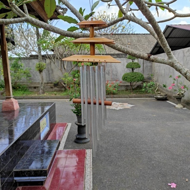 Bali Miho Wind Chimes Aluminium Motif Bambu Tumpuk