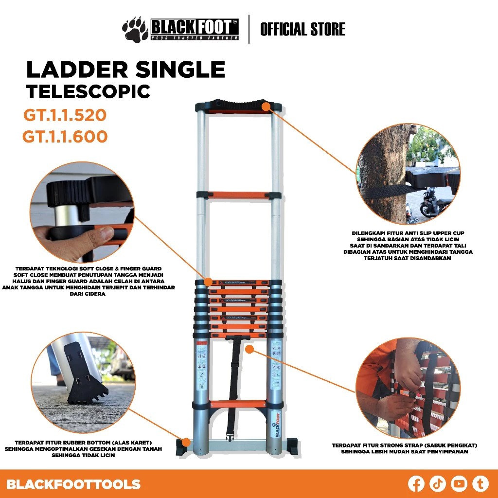  BLACKFOOT Telescopic Single Ladder 5.2M