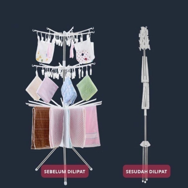 Angola Stand Hanger Lipat Rak Jemuran Jepit Gantungan Handuk 3 Tingkat D06