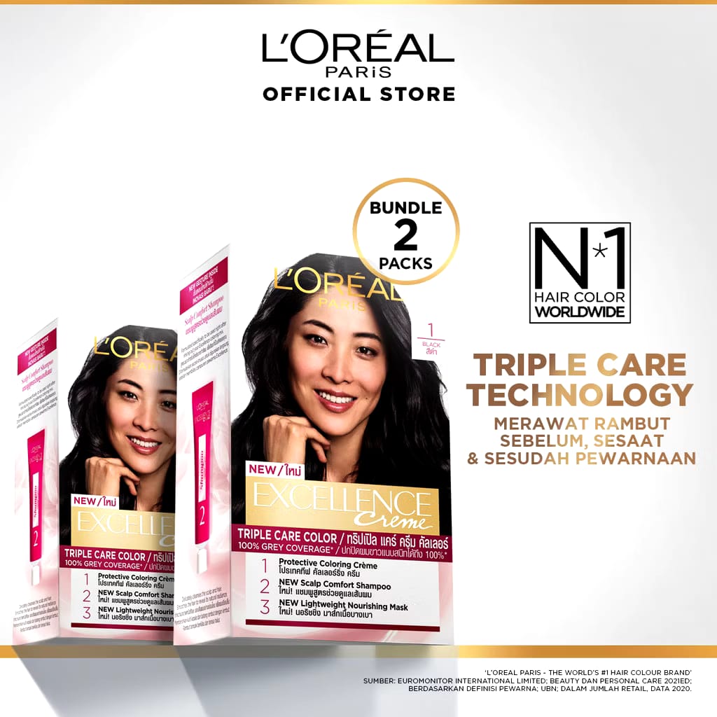 L'Oréal Indonesia L’Oréal Paris Excellence Creme Triple Care Hair Color #1 Natural Black