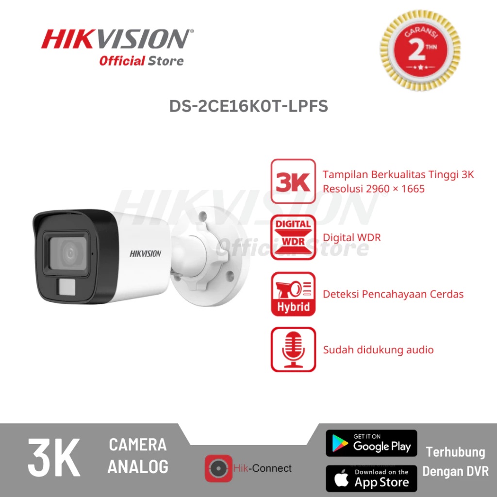 Hangzhou Hikvision Digital Technology Hikvision 3K Smart Hybrid Light Audio Fixed Mini Bullet Camera DS-2CE16K0T-LPFS