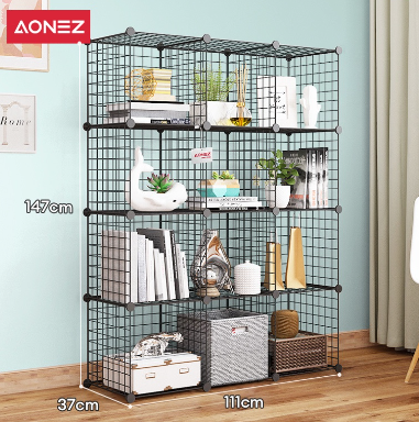 Aonez Rak Buku Besi Jaring