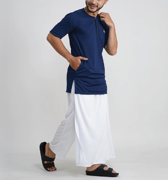 Tiento Indonesia Juara Tiento Setelan Baju Muslim Kurta Lengan Pendek Zipper Celana Sarung 2in1