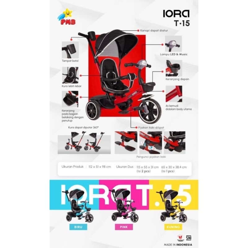 Pangeran Maju Bahagia PMB TOYS Sepeda Roda Tiga IORA  T15